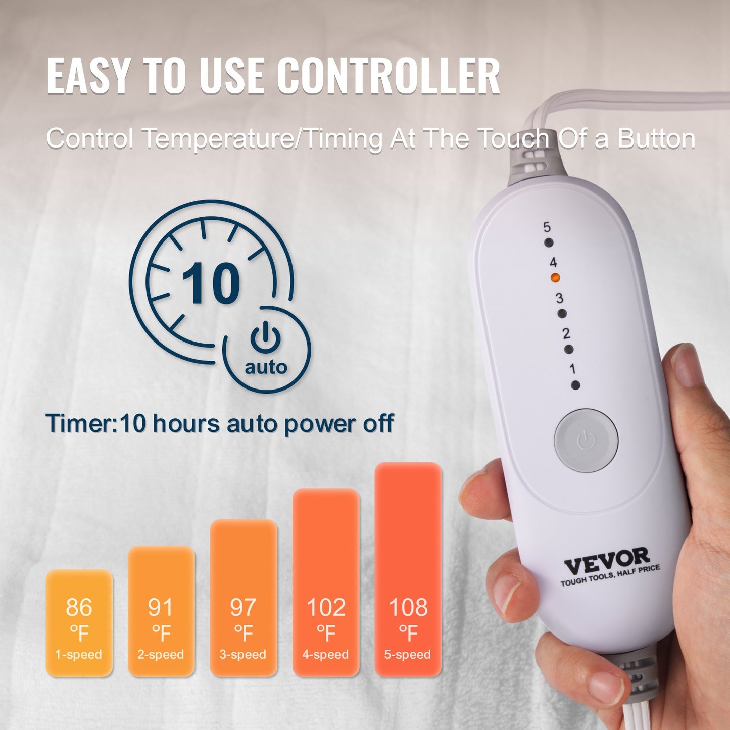 Heated Mattress Pad, 60 X 80 In, Queen Electric Bed Warmer With 1-5 Heat Settings Control, 10-Hour Auto Shut Off, Machine-Wash Breathable Coral Fleece Heating Electric Mattress Sheets, White