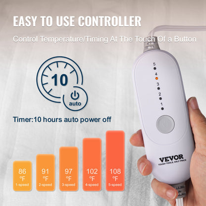 Heated Mattress Pad, 60 X 80 In, Queen Electric Bed Warmer With 1-5 Heat Settings Control, 10-Hour Auto Shut Off, Machine-Wash Breathable Coral Fleece Heating Electric Mattress Sheets, White