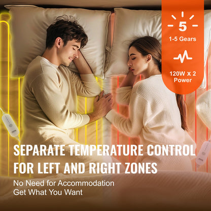 Heated Mattress Pad, 60 X 80 In, Queen Electric Bed Warmer With 1-5 Heat Settings Control, 10-Hour Auto Shut Off, Machine-Wash Breathable Coral Fleece Heating Electric Mattress Sheets, White